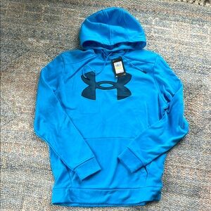 Vibrant Blue Under Armour Hoodie with Black Logo mens medium